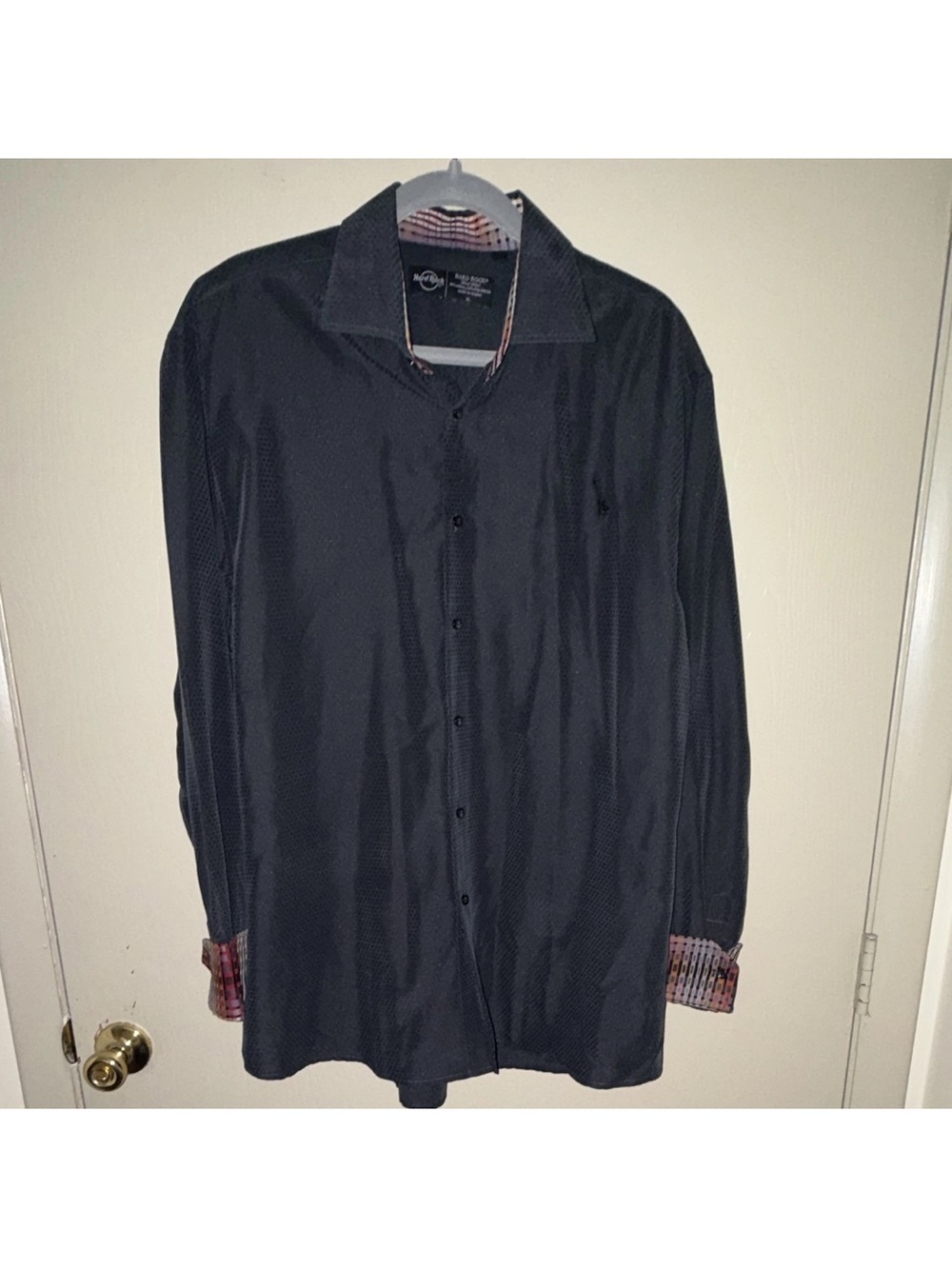 Hard Rock Cafe Black Shirt with Multicolor Plaid Trim